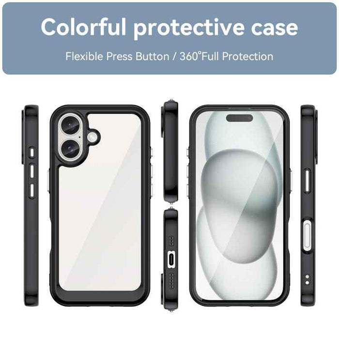 For iPhone 16 Plus Colorful Series Acrylic + TPU Phone Case(Black)