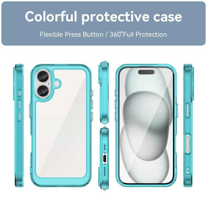 For iPhone 16 Plus Colorful Series Acrylic + TPU Phone Case(Transparent Blue)