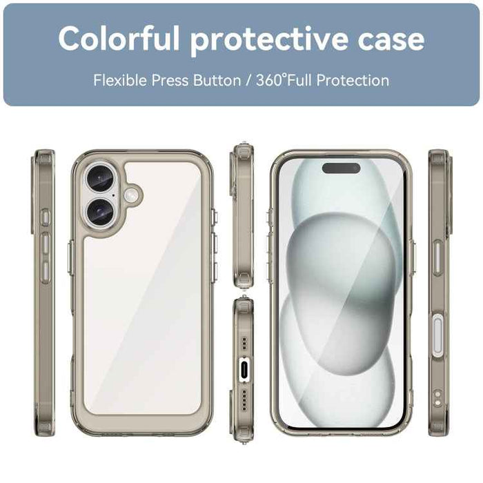 For iPhone 16 Colorful Series Acrylic + TPU Phone Case(Transparent Grey)