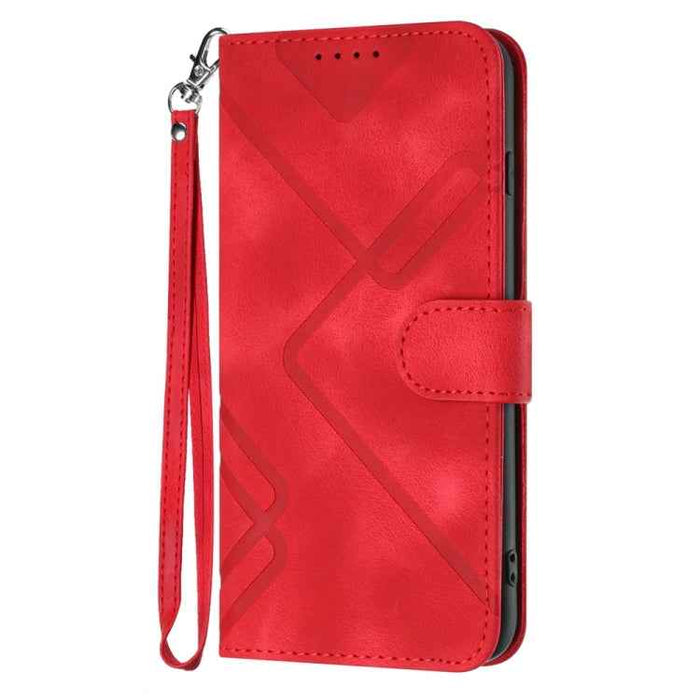 For iPhone 16 Pro Max Line Pattern Skin Feel Leather Phone Case(Red)