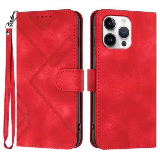 For iPhone 16 Pro Max Line Pattern Skin Feel Leather Phone Case(Red)