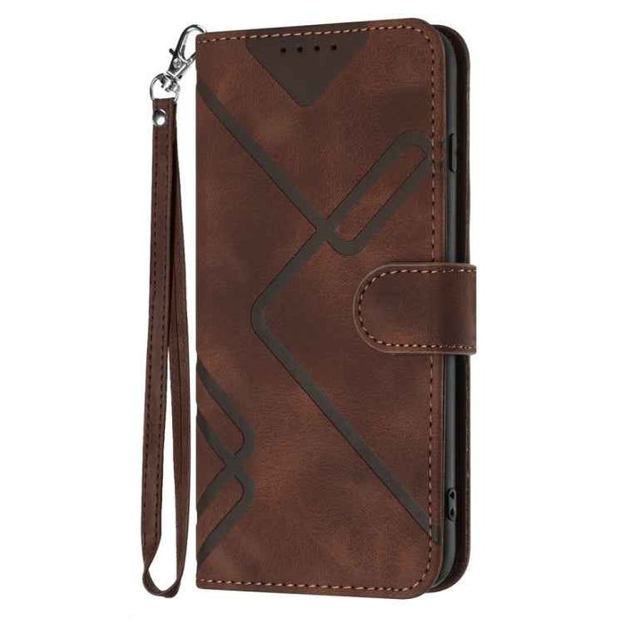 For iPhone 16 Pro Max Line Pattern Skin Feel Leather Phone Case(Coffee)
