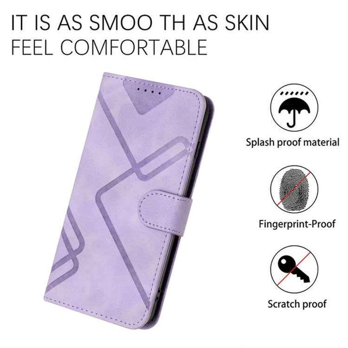 For iPhone 16 Pro Max Line Pattern Skin Feel Leather Phone Case(Light Purple)