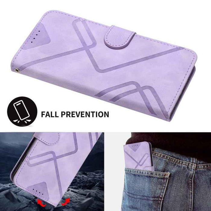 For iPhone 16 Pro Max Line Pattern Skin Feel Leather Phone Case(Light Purple)