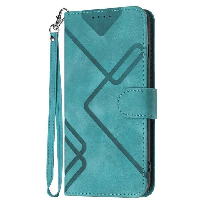 For iPhone 16 Pro Max Line Pattern Skin Feel Leather Phone Case(Light Blue)