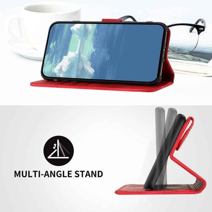 For iPhone 16 Plus Line Pattern Skin Feel Leather Phone Case(Red)