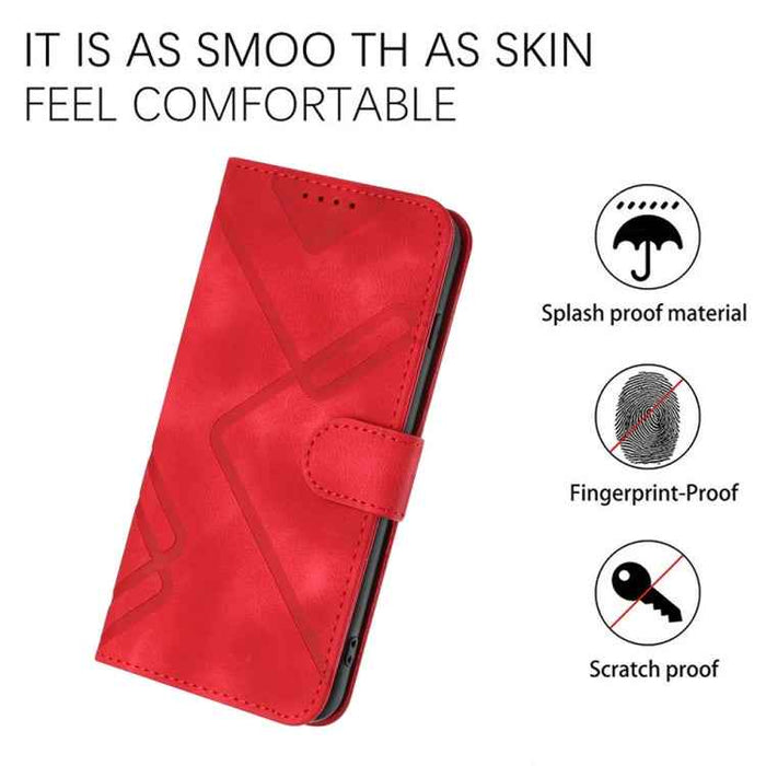 For iPhone 16 Line Pattern Skin Feel Leather Phone Case(Red)