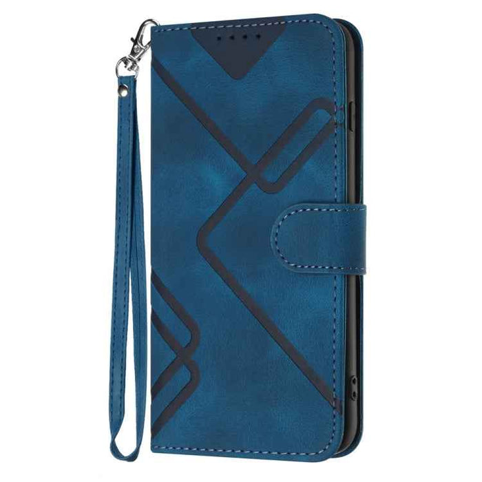 For iPhone 16 Line Pattern Skin Feel Leather Phone Case(Royal Blue)