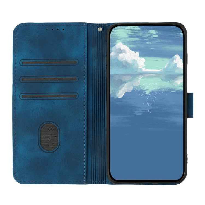 For iPhone 16 Line Pattern Skin Feel Leather Phone Case(Royal Blue)