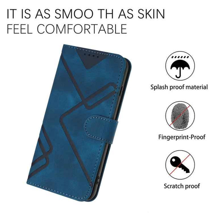 For iPhone 16 Line Pattern Skin Feel Leather Phone Case(Royal Blue)