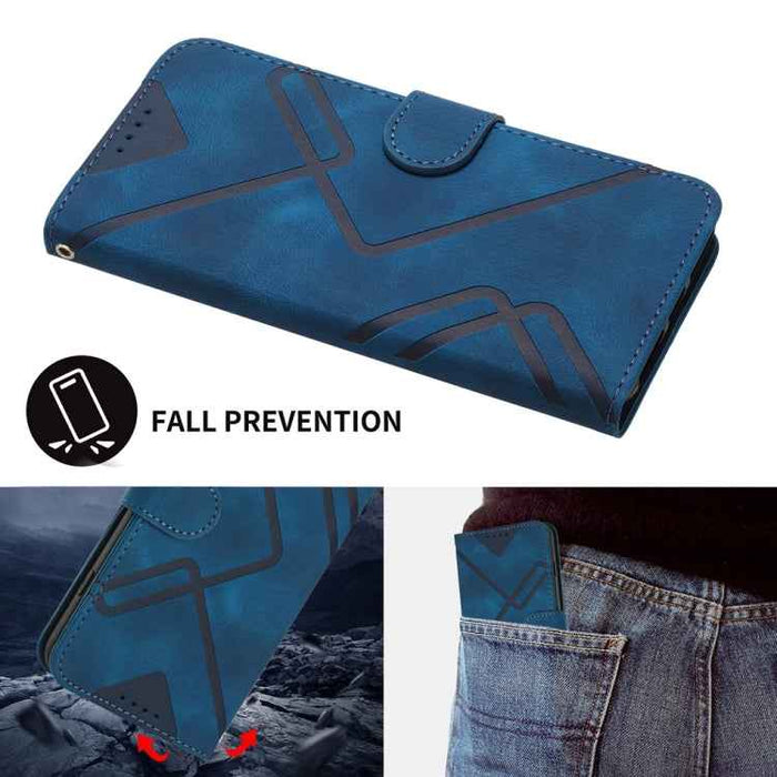 For iPhone 16 Line Pattern Skin Feel Leather Phone Case(Royal Blue)