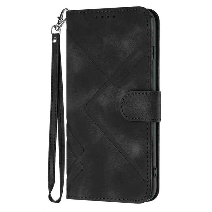 For iPhone 16 Line Pattern Skin Feel Leather Phone Case(Black)