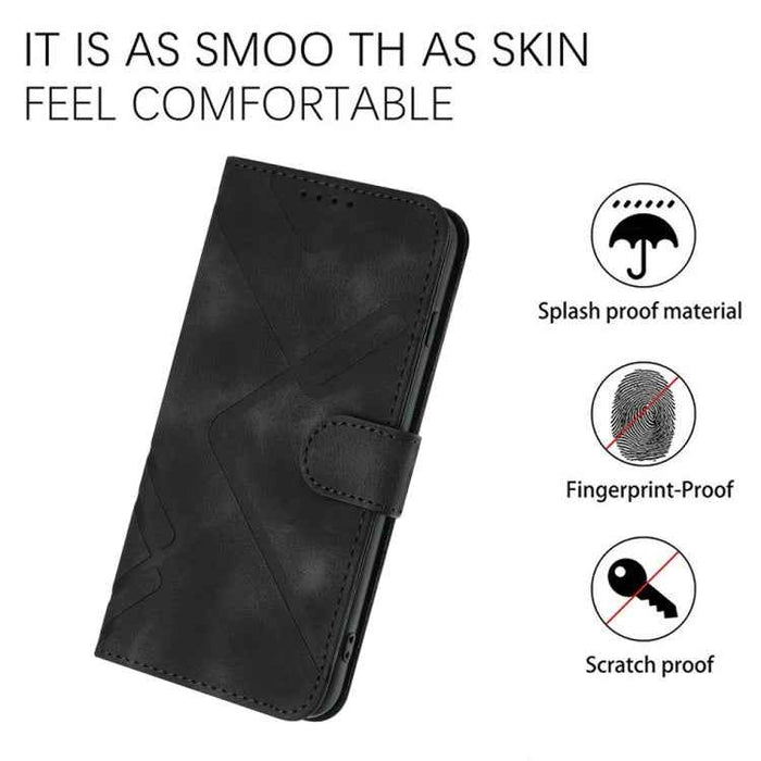 For iPhone 16 Line Pattern Skin Feel Leather Phone Case(Black)
