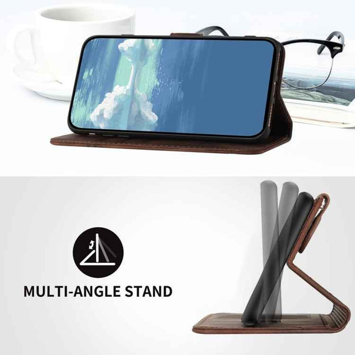 For iPhone 16 Line Pattern Skin Feel Leather Phone Case(Coffee)