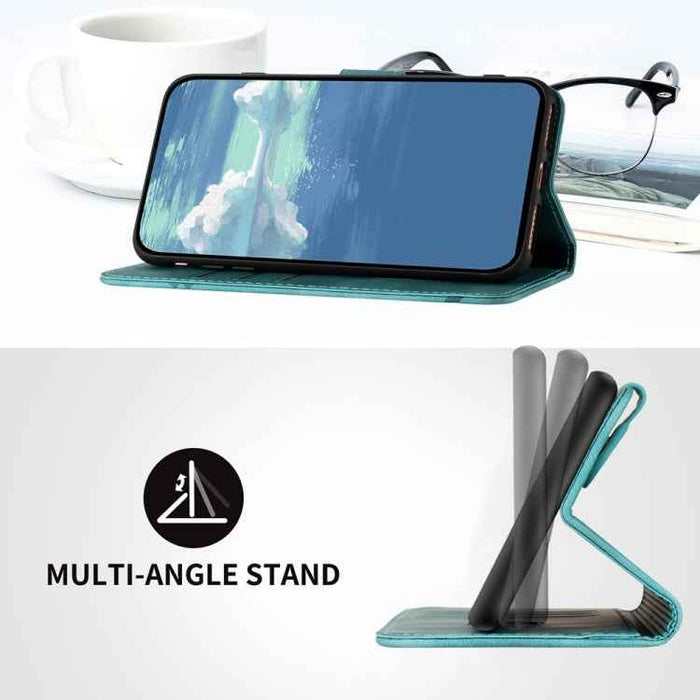 For iPhone 16 Line Pattern Skin Feel Leather Phone Case(Light Blue)