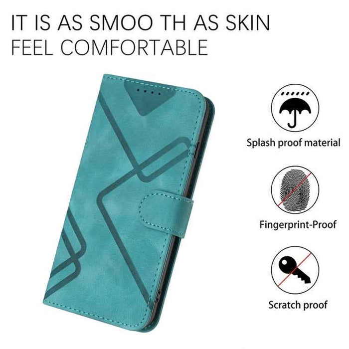 For iPhone 16 Line Pattern Skin Feel Leather Phone Case(Light Blue)