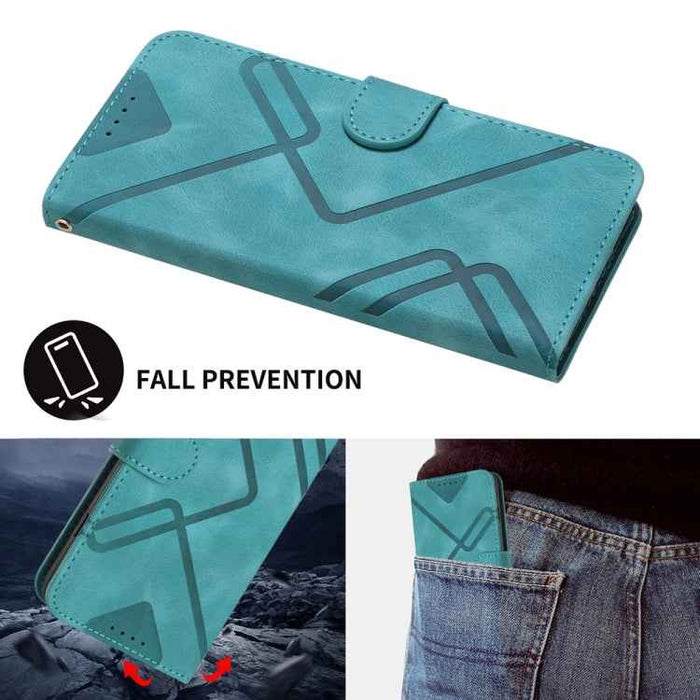 For iPhone 16 Line Pattern Skin Feel Leather Phone Case(Light Blue)