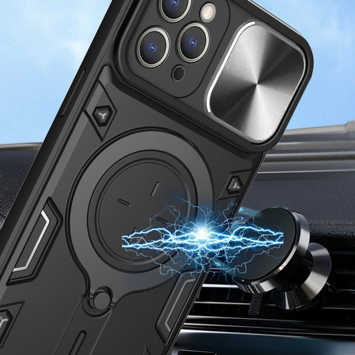 For iPhone 11 Pro CD Texture Sliding Camshield Magnetic Holder Phone Case(Black) - BaskiFit