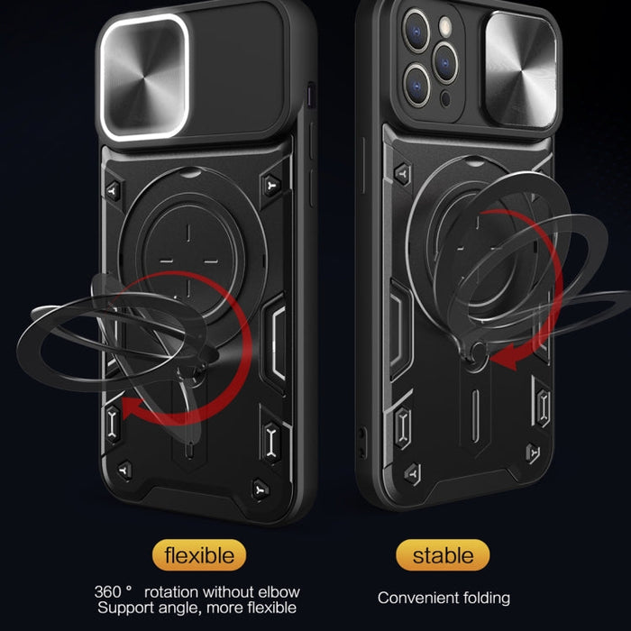 For iPhone 11 Pro CD Texture Sliding Camshield Magnetic Holder Phone Case(Black) - BaskiFit