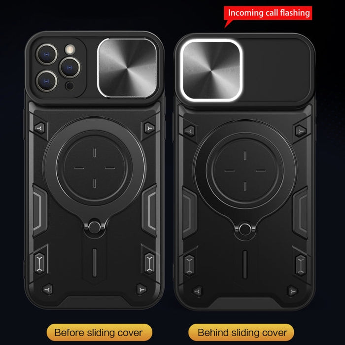 For iPhone 11 Pro CD Texture Sliding Camshield Magnetic Holder Phone Case(Black) - BaskiFit