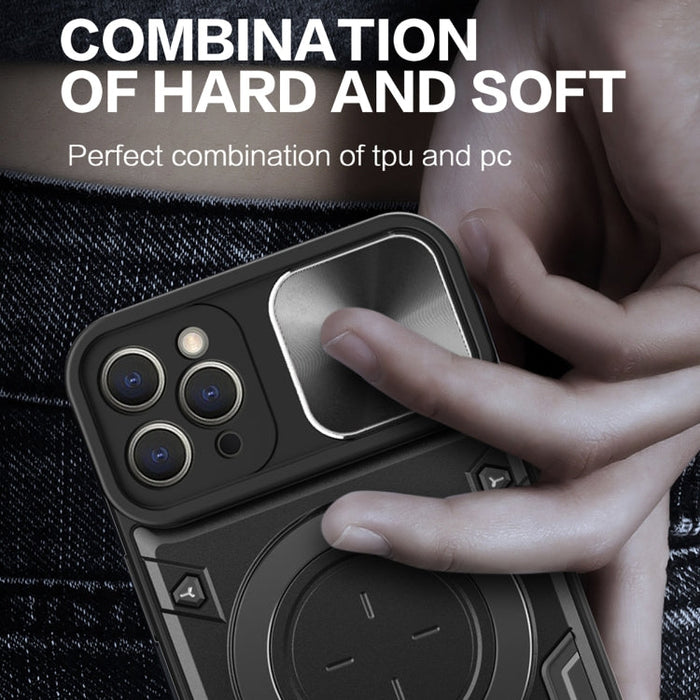 For iPhone 11 Pro CD Texture Sliding Camshield Magnetic Holder Phone Case(Black) - BaskiFit