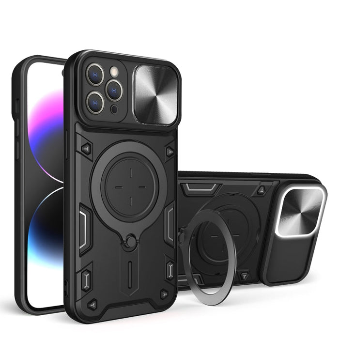 For iPhone 11 Pro CD Texture Sliding Camshield Magnetic Holder Phone Case(Black) - BaskiFit
