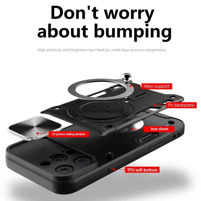 For iPhone 16 Pro Max CD Texture Sliding Camshield Magnetic Holder Phone Case(Red)
