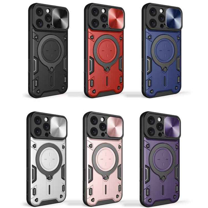 For iPhone 16 Pro Max CD Texture Sliding Camshield Magnetic Holder Phone Case(Silver)