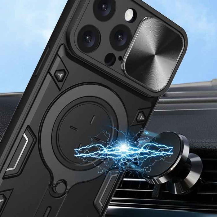 For iPhone 16 Pro Max CD Texture Sliding Camshield Magnetic Holder Phone Case(Silver)