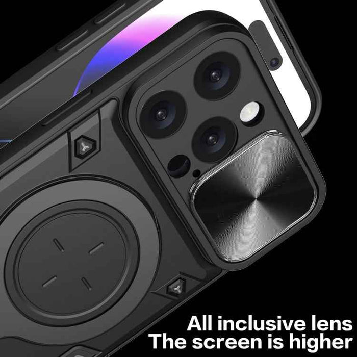 For iPhone 16 Pro Max CD Texture Sliding Camshield Magnetic Holder Phone Case(Silver)