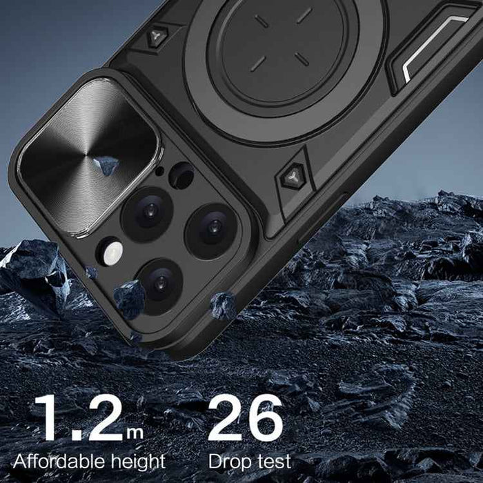 For iPhone 16 Pro Max CD Texture Sliding Camshield Magnetic Holder Phone Case(Silver)