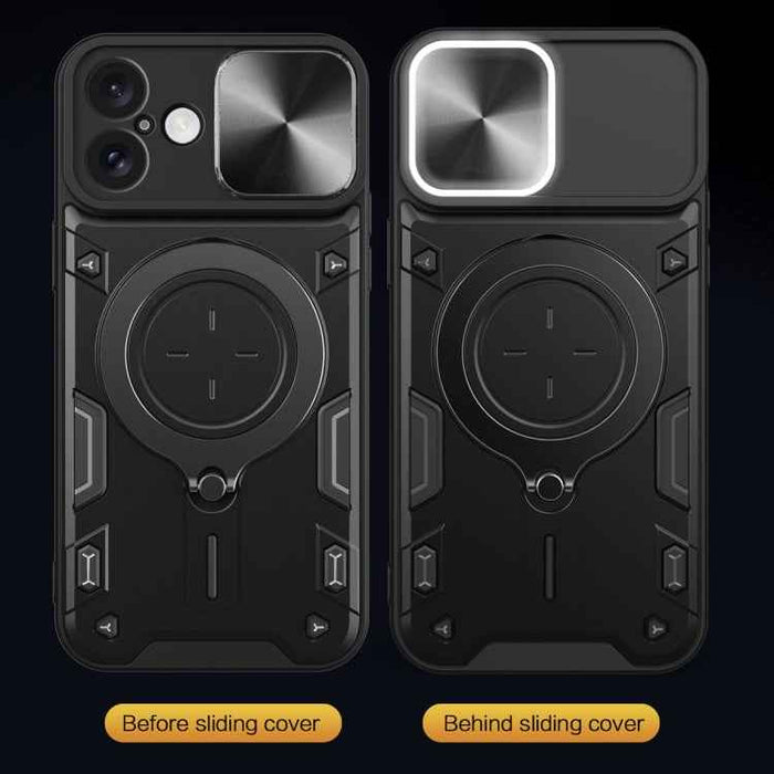 For iPhone 16 Plus CD Texture Sliding Camshield Magnetic Holder Phone Case(Black)
