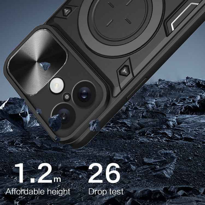 For iPhone 16 Plus CD Texture Sliding Camshield Magnetic Holder Phone Case(Black)