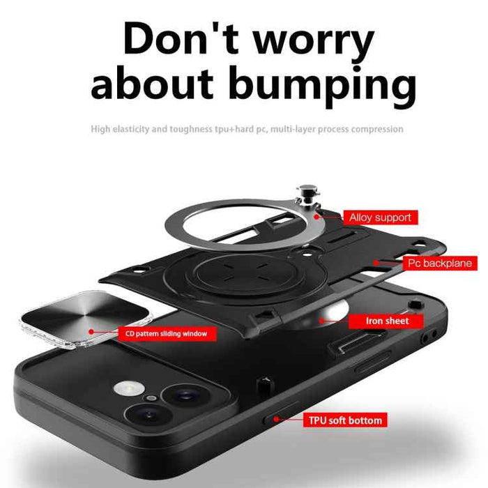 For iPhone 16 Plus CD Texture Sliding Camshield Magnetic Holder Phone Case(Red)