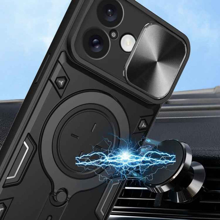 For iPhone 16 Plus CD Texture Sliding Camshield Magnetic Holder Phone Case(Blue)