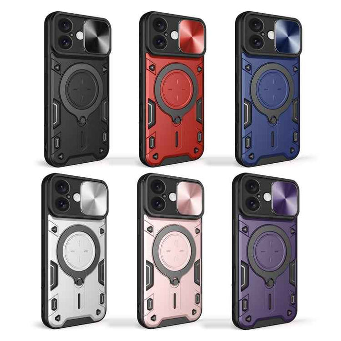 For iPhone 16 Plus CD Texture Sliding Camshield Magnetic Holder Phone Case(Purple)