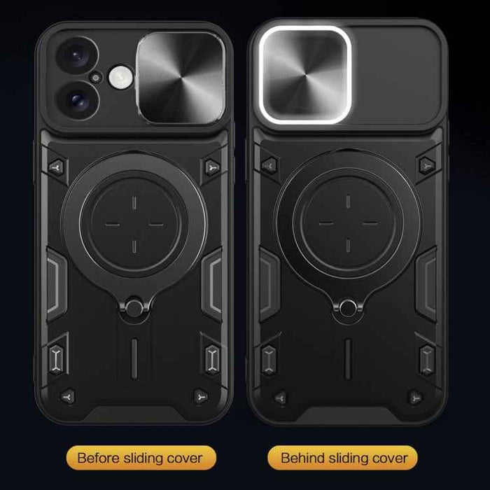 For iPhone 16 CD Texture Sliding Camshield Magnetic Holder Phone Case(Black)