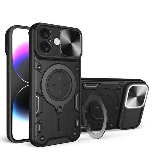 For iPhone 16 CD Texture Sliding Camshield Magnetic Holder Phone Case(Black)