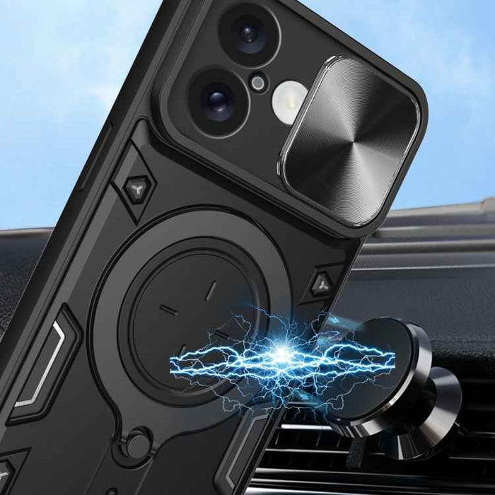 For iPhone 16 CD Texture Sliding Camshield Magnetic Holder Phone Case(Blue)