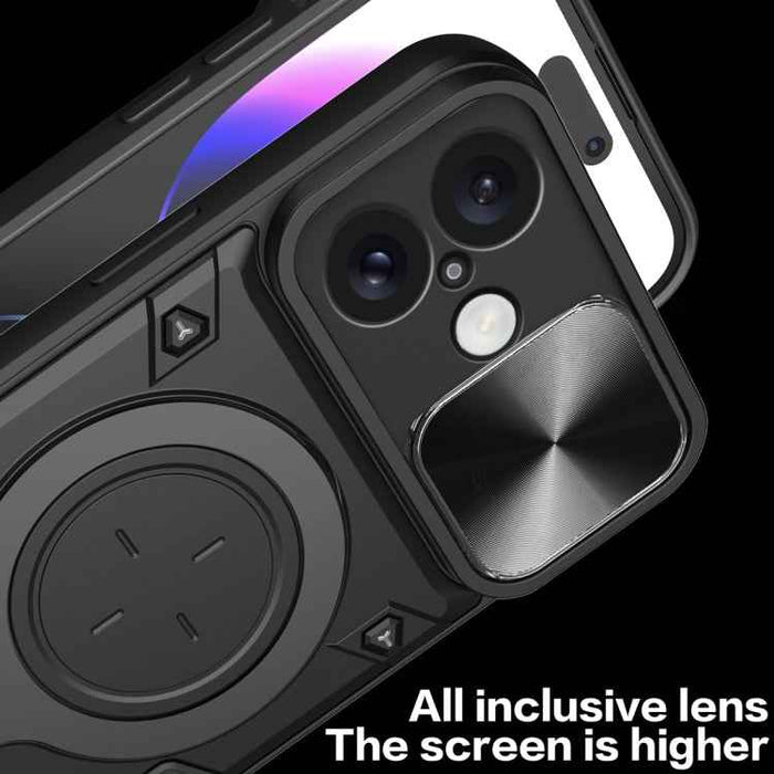 For iPhone 16 CD Texture Sliding Camshield Magnetic Holder Phone Case(Blue)