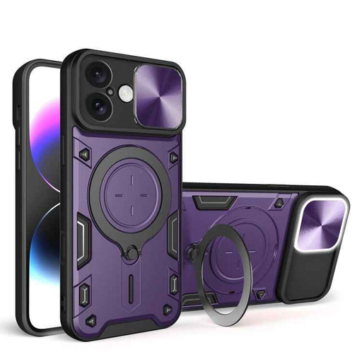 For iPhone 16 CD Texture Sliding Camshield Magnetic Holder Phone Case(Purple)
