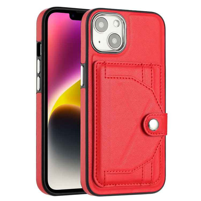 For iPhone 15 Shockproof Leather Phone Case with Card Holder(Red)