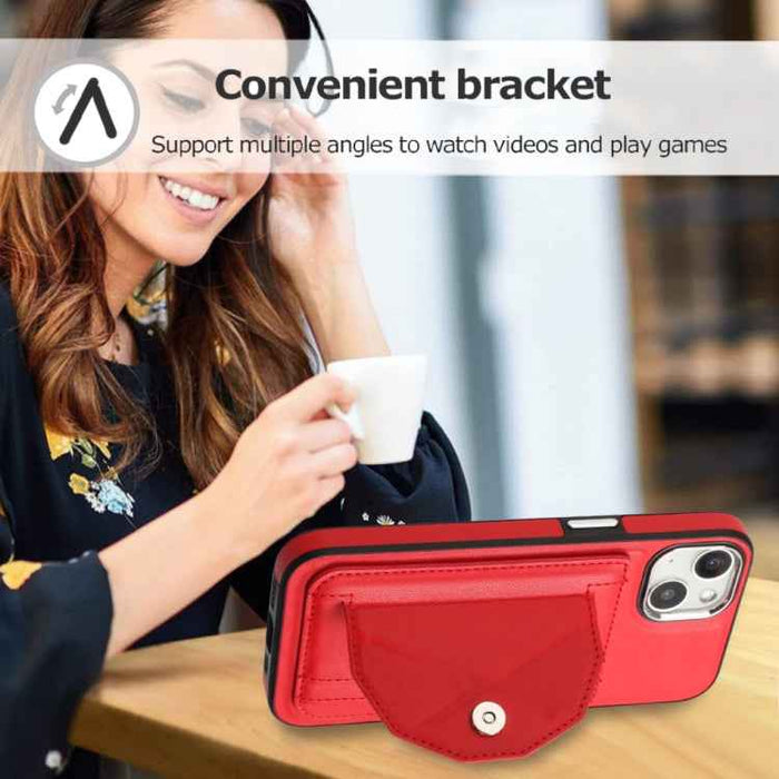 For iPhone 15 Shockproof Leather Phone Case with Card Holder(Red)
