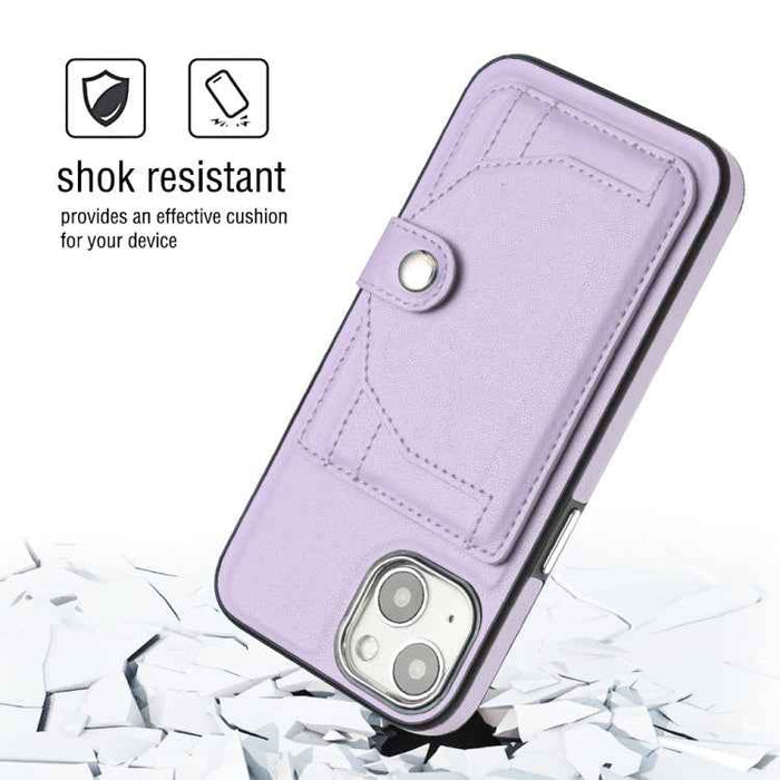 For iPhone 15 Shockproof Leather Phone Case with Card Holder(Purple)