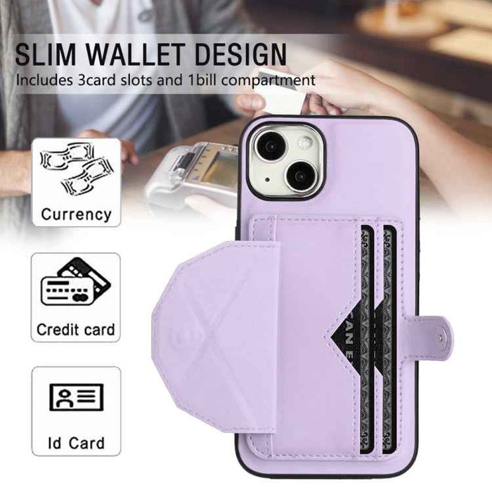 For iPhone 15 Shockproof Leather Phone Case with Card Holder(Purple)