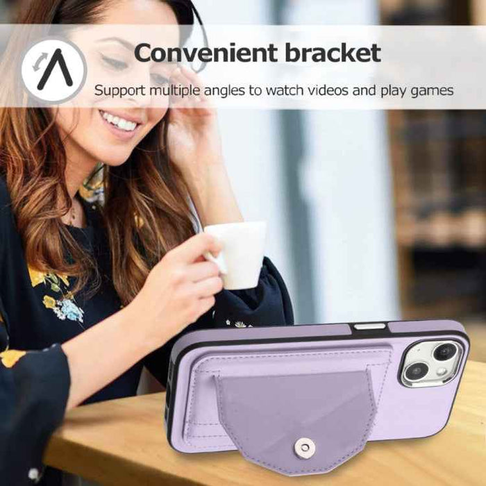 For iPhone 15 Shockproof Leather Phone Case with Card Holder(Purple)