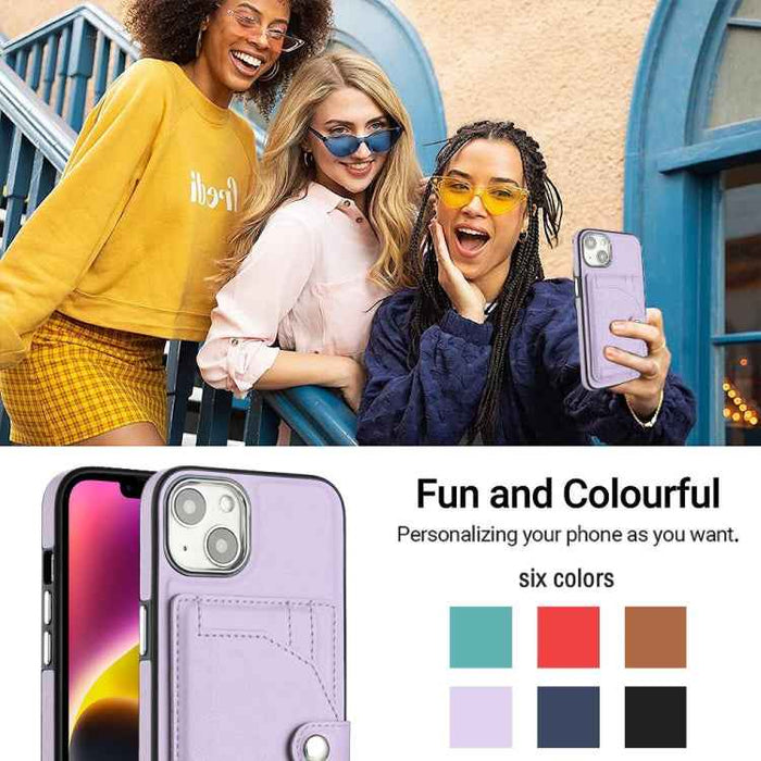 For iPhone 15 Shockproof Leather Phone Case with Card Holder(Purple)