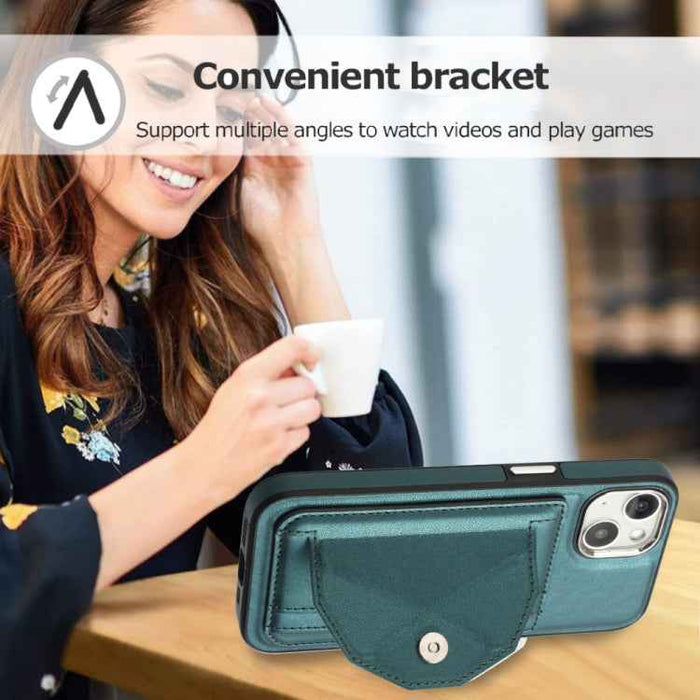 For iPhone 15 Shockproof Leather Phone Case with Card Holder(Green)