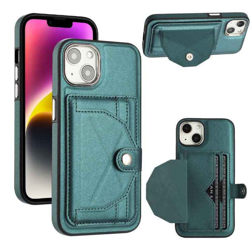 For iPhone 15 Shockproof Leather Phone Case with Card Holder(Green)