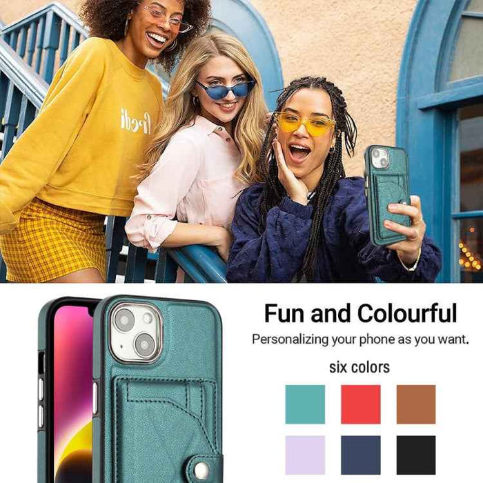 For iPhone 15 Shockproof Leather Phone Case with Card Holder(Green)
